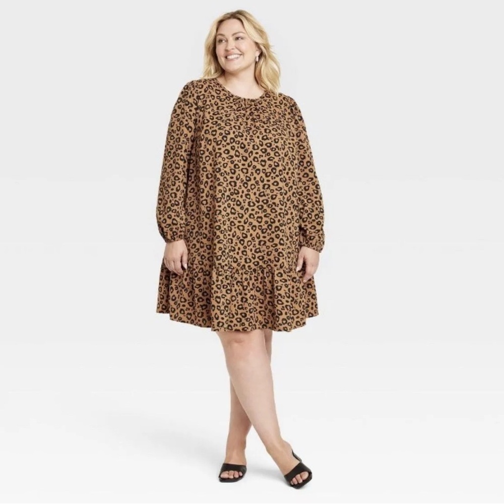 Ava & Viv Plus Size Leopard Print Women's Balloon Sleeve Tiered Tired 1X
